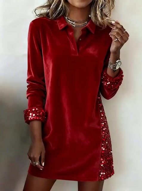 Women'S Casual Christmas Color-Blocked Dress