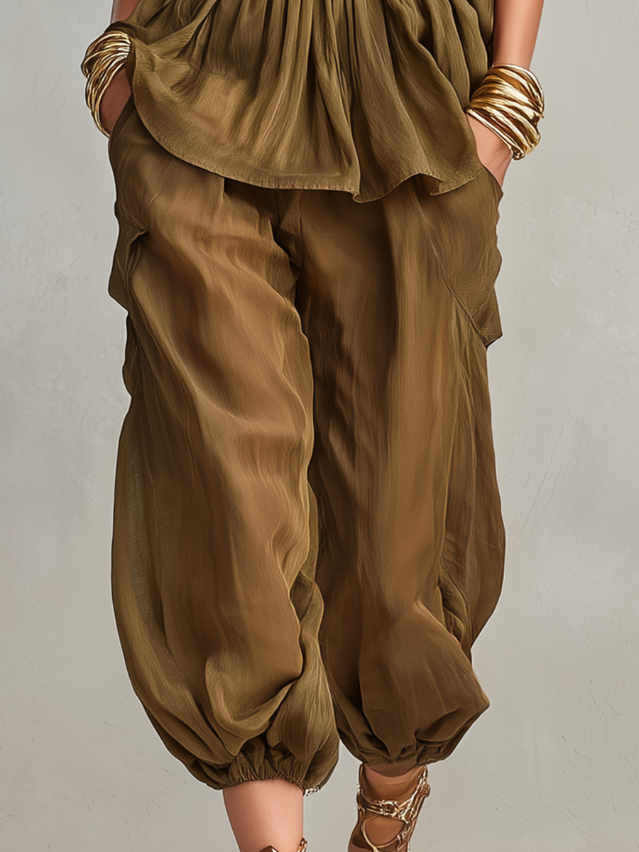 Relaxed Gathered Pants Set