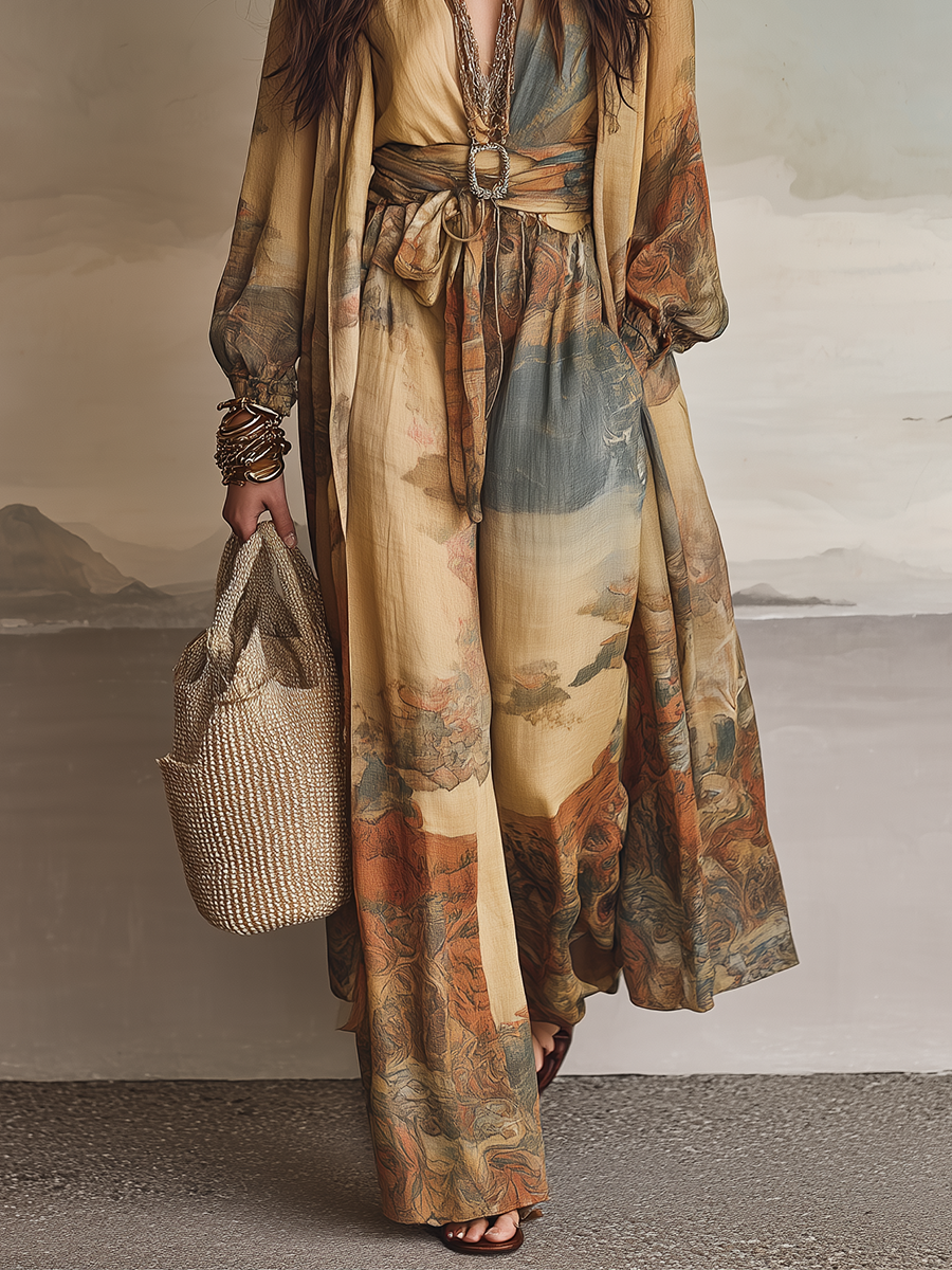 Art-Inspired With Belted Waist – Effortless Luxury Style Wide-Leg Jumpsuit
