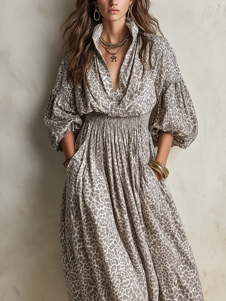 Bohemian Grey Leopard Print Dress