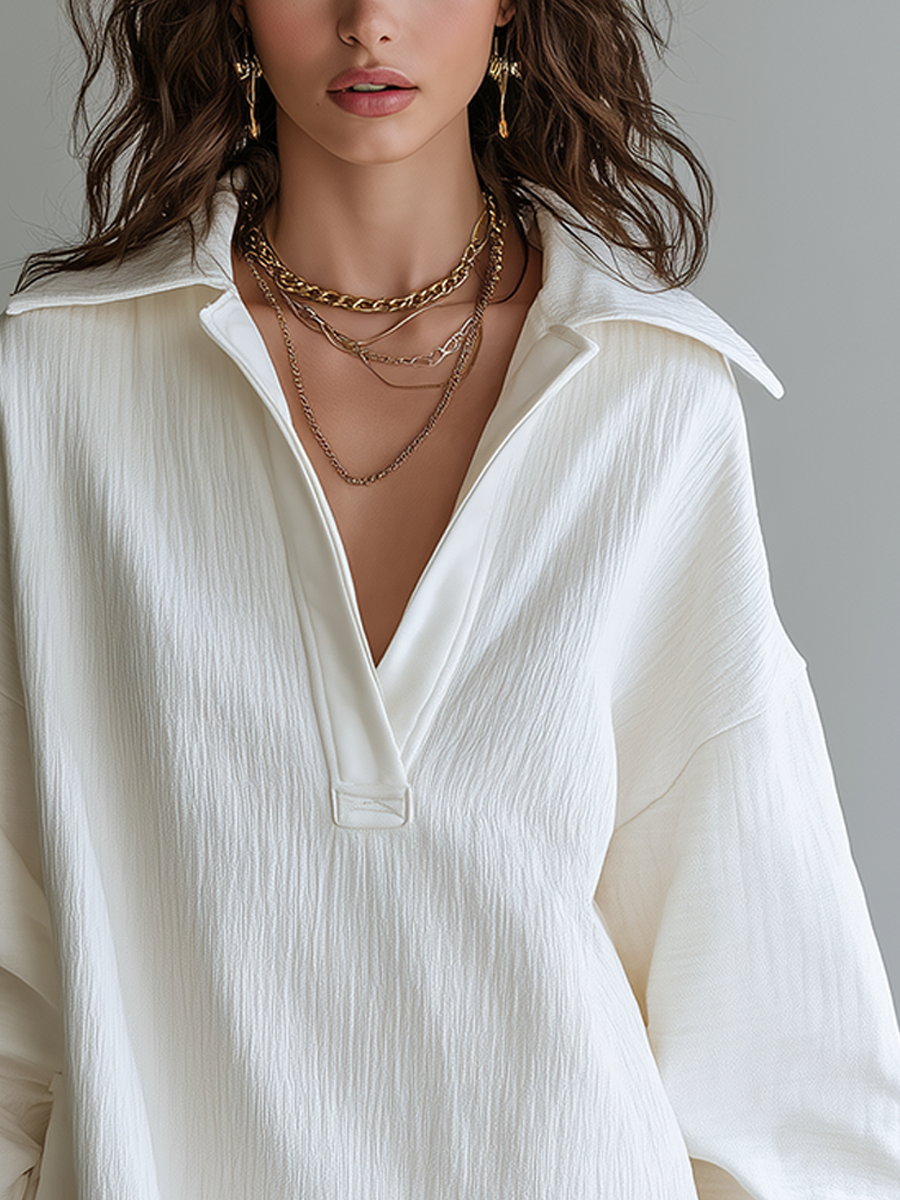 Stylish White Textured Soft Shirt Dress