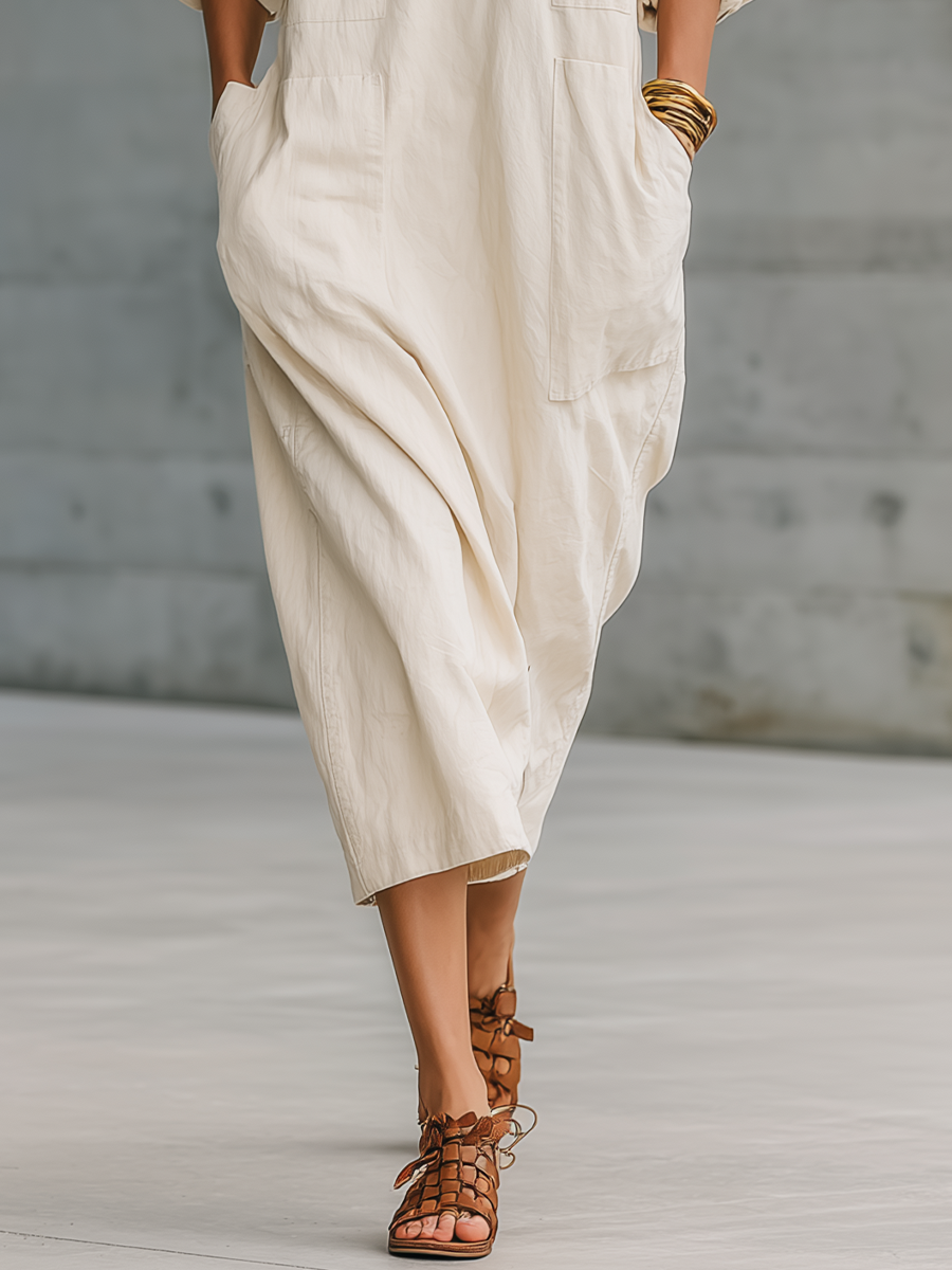 Effortless Utility Half-Zip Pocket Maxi Dress