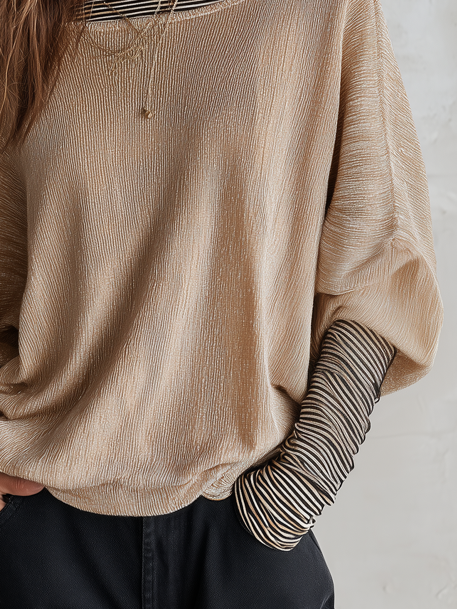 Effortless Beige Off-Shoulder Knit Blouse