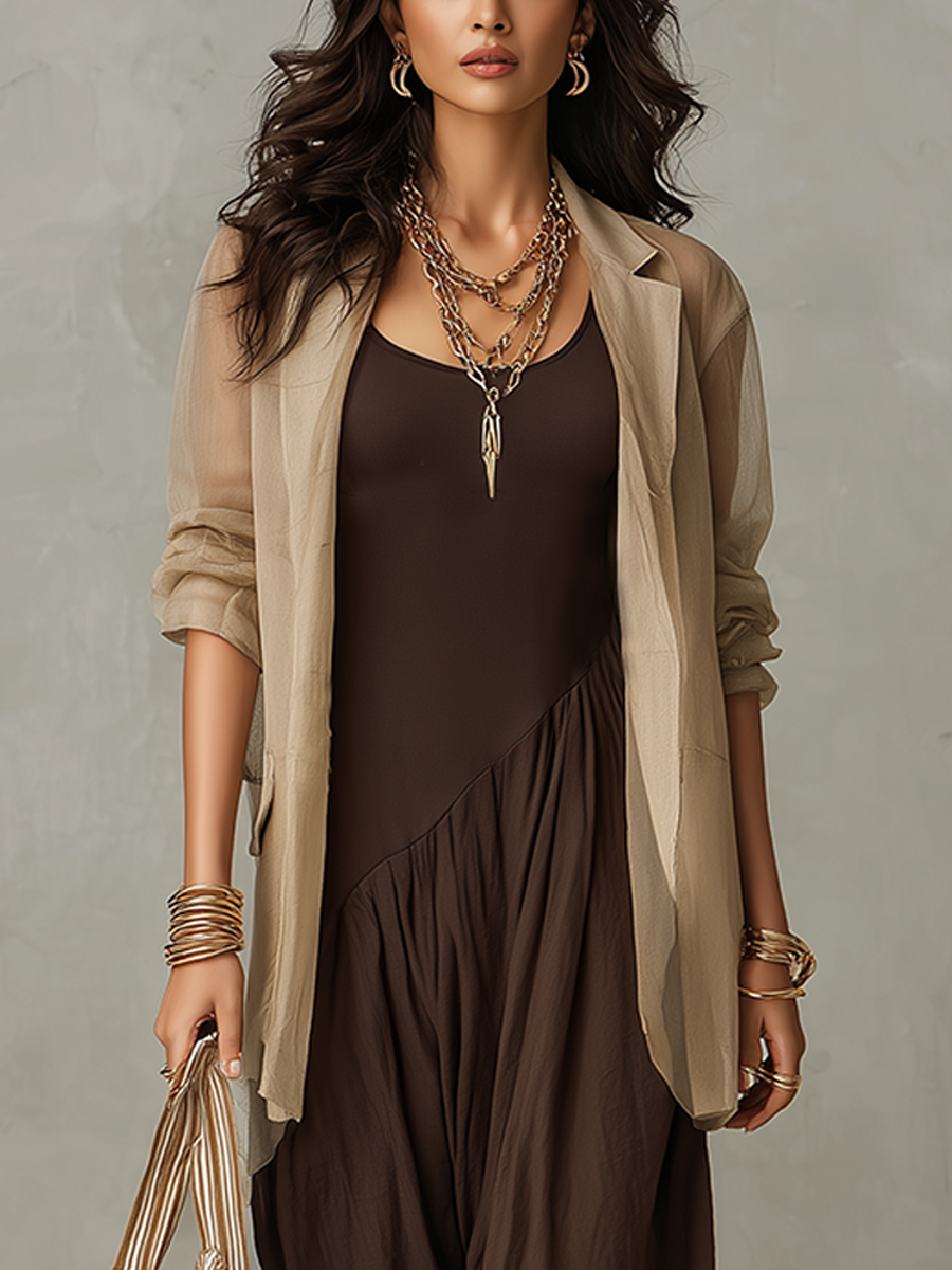 Bohemian Khaki Coat And Brown Dress Suit