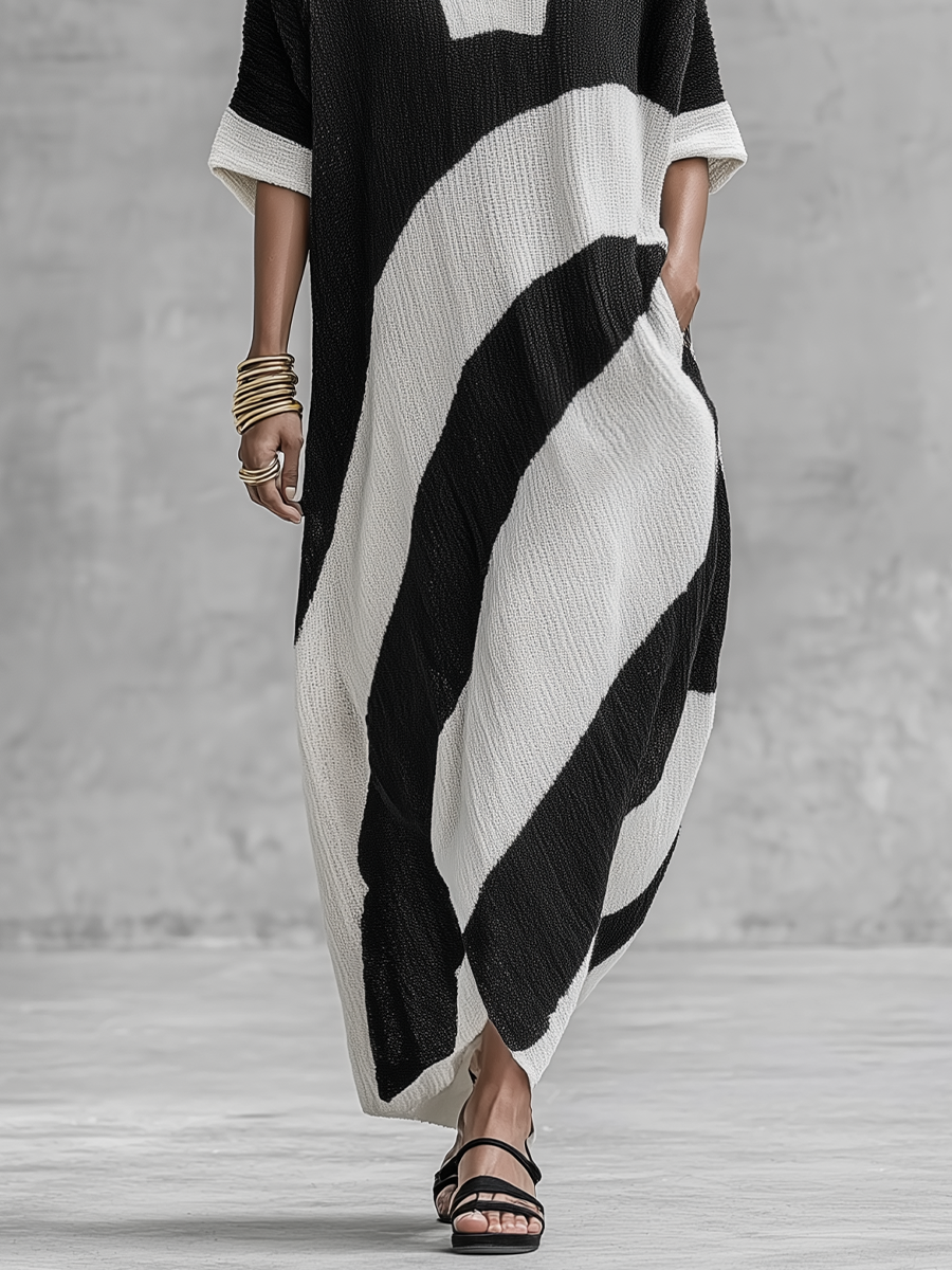 Modern Boho Contrast Stripe Knit Maxi Dress