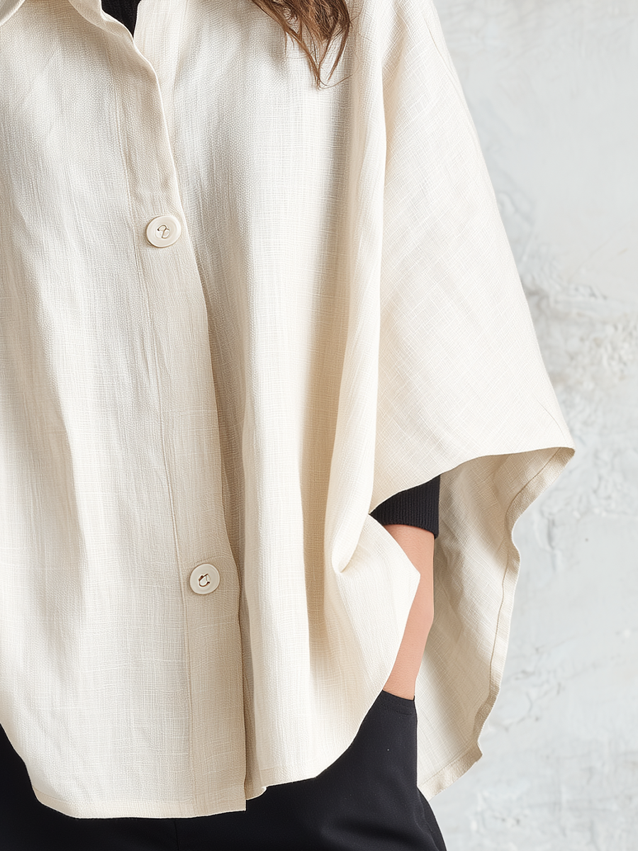 Minimalist Ivory Button-Front Cape Jacket