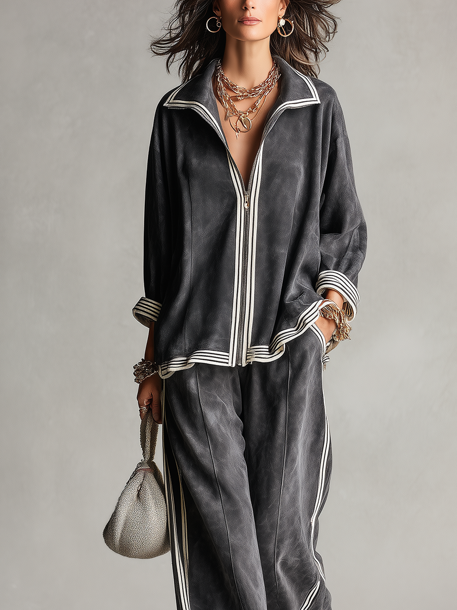 Casual Charcoal Gray Striped Jacket And Trousers Suit