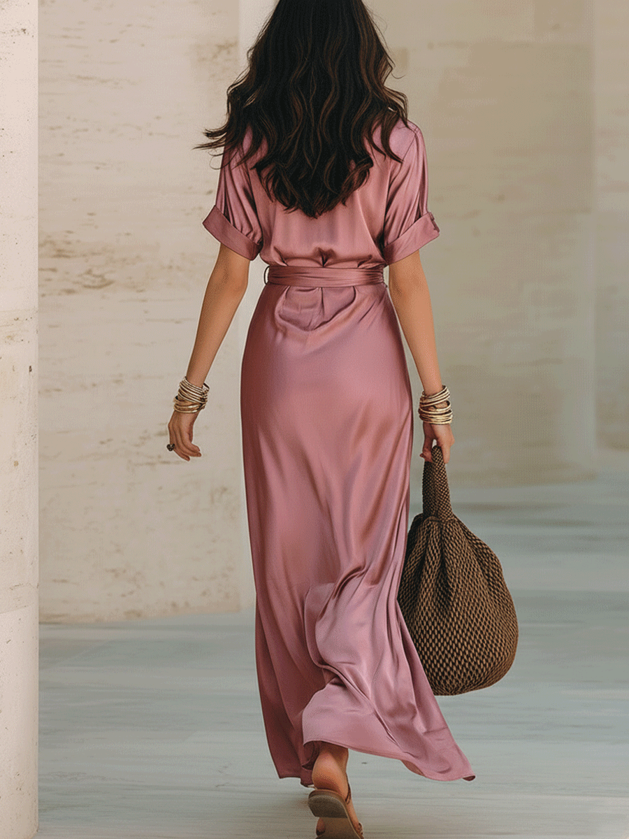 Elegant Bohemian Soft Sheen Fluid Drape Statement Evening Maxi Dress