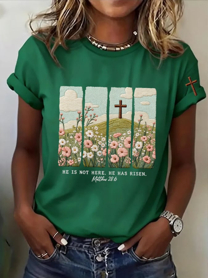 Women's He Is Not Here, He Has Risen Print T-Shirt