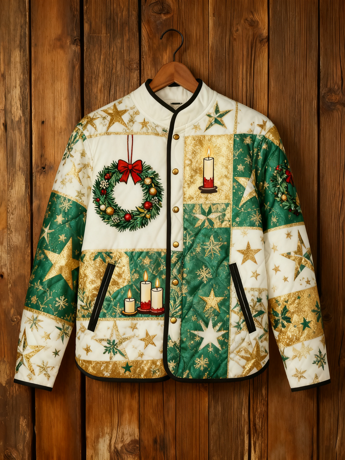Women's Christmas Patchwork Printed Quilted Shell Jacket