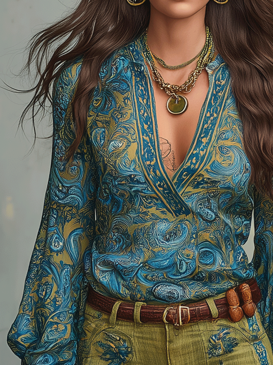Vintage Paisley Wrap Bohemian Blouse