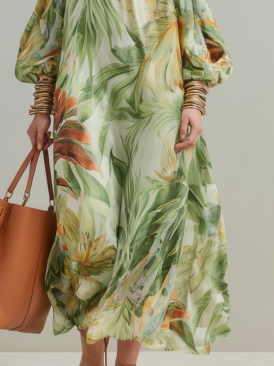 Statement Botanical Off-Shoulder Maxi Dress