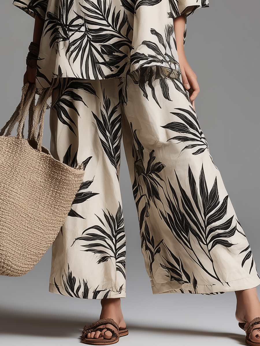 Relaxed Tropical Print Pants Set