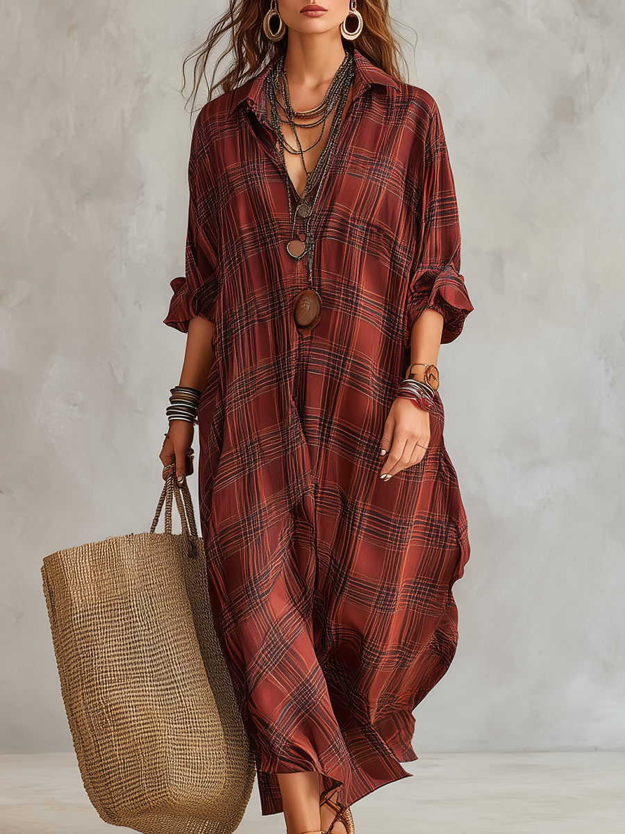 Effortlessly Create A Stylish Red Plaid Maxi Dress