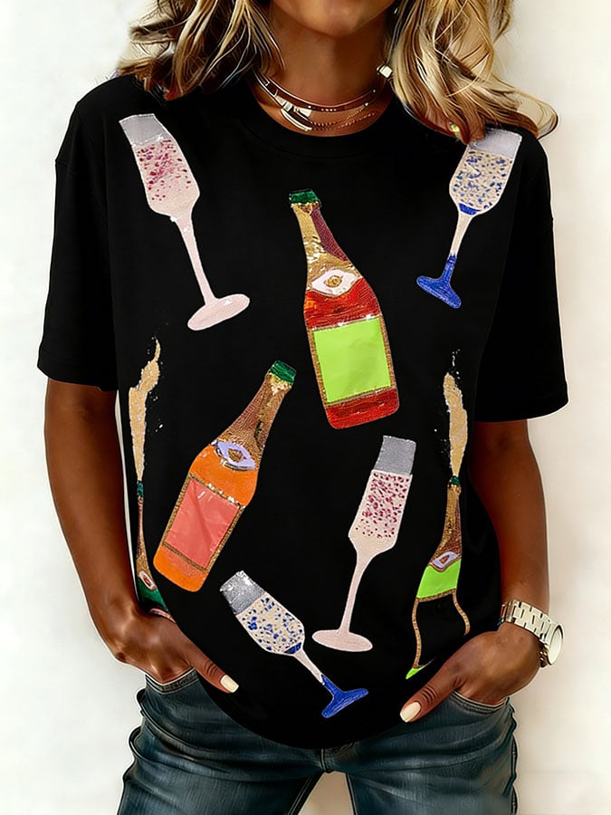 Women's Mardi Gras Print Crew Neck T-Shirt