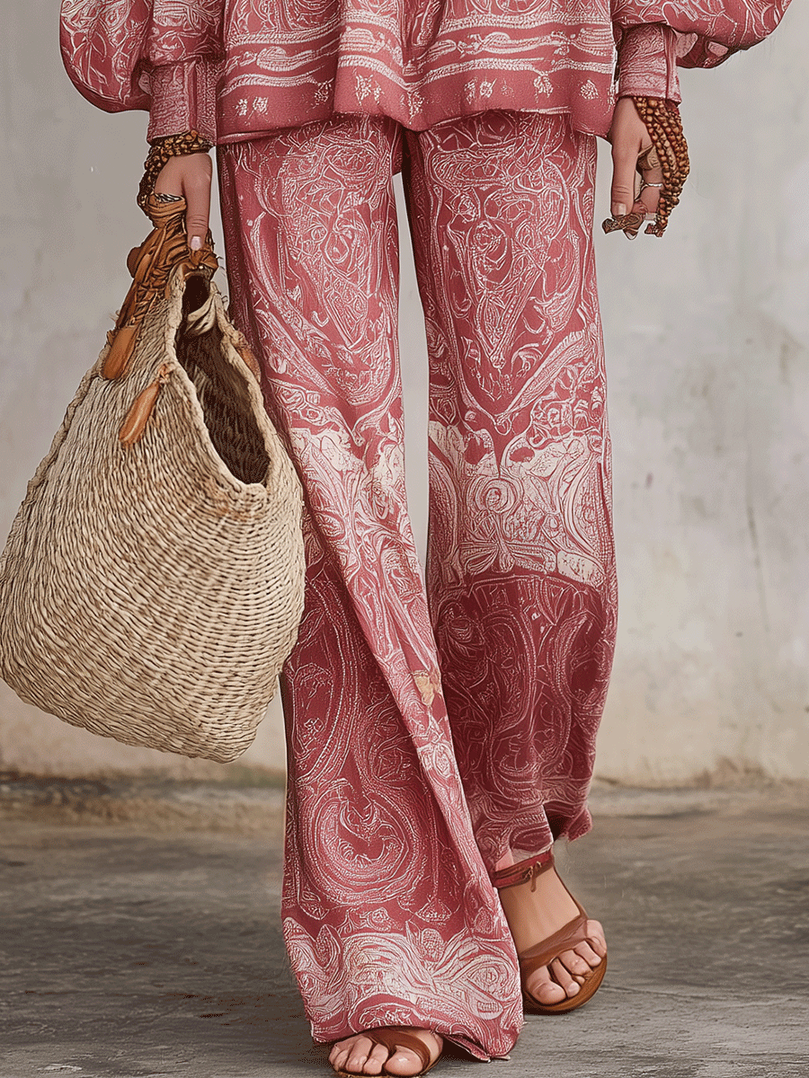 Relaxed Boho Chic Floral Print Paisley Set