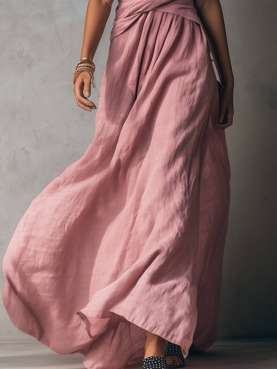 Elegant Wrap V-Neck Belted Maxi Dress