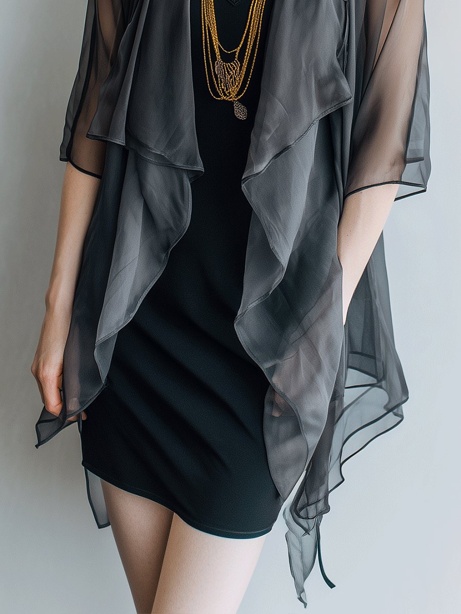 Sophisticated Sheer Cape Sleeve Little Black Dress