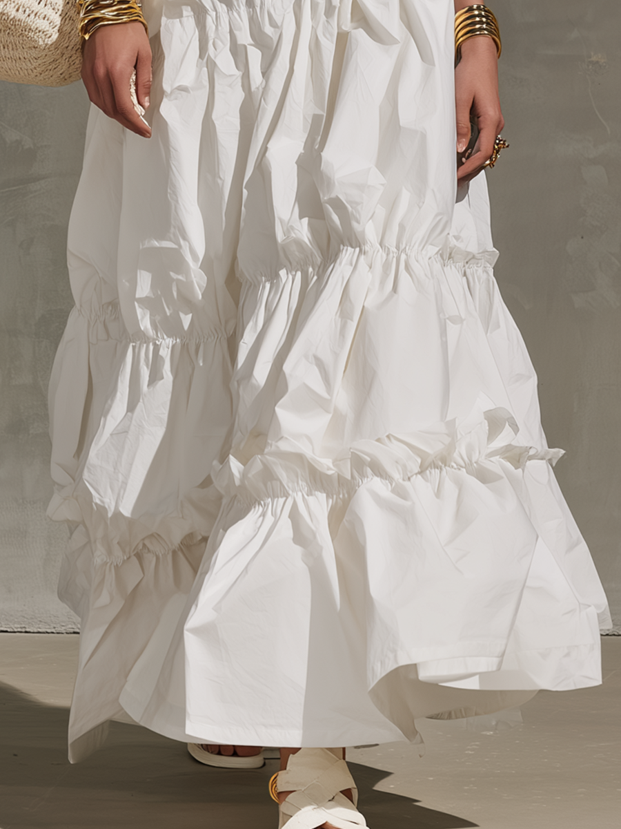 Minimal Ivory Sleeveless Tiered Maxi Dress