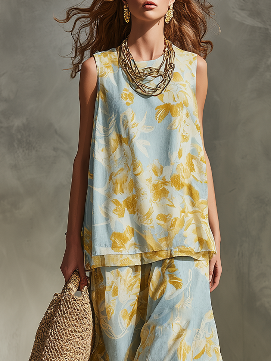Lightweight And Flowy Vacation Style Printed Two Piece Dress