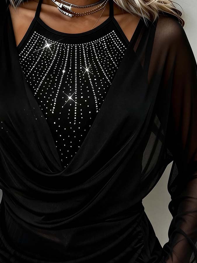 Women'S Casual Two-Piece Set With Rhinestone-Embellished Top