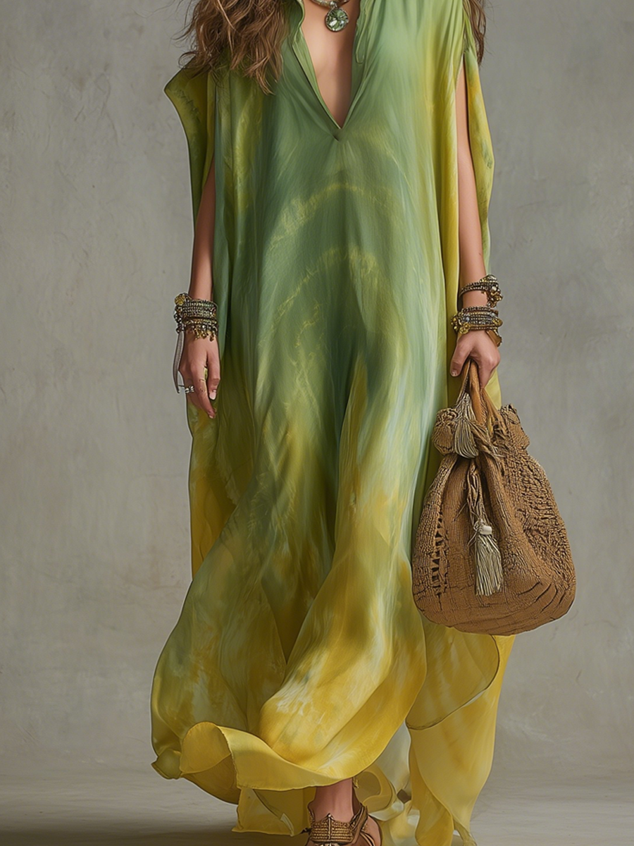 Lightweight Gradient Green Flowing Long Dress