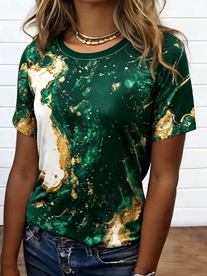 Women'S Casual T-Shirt With Unique Print And Round Neckline