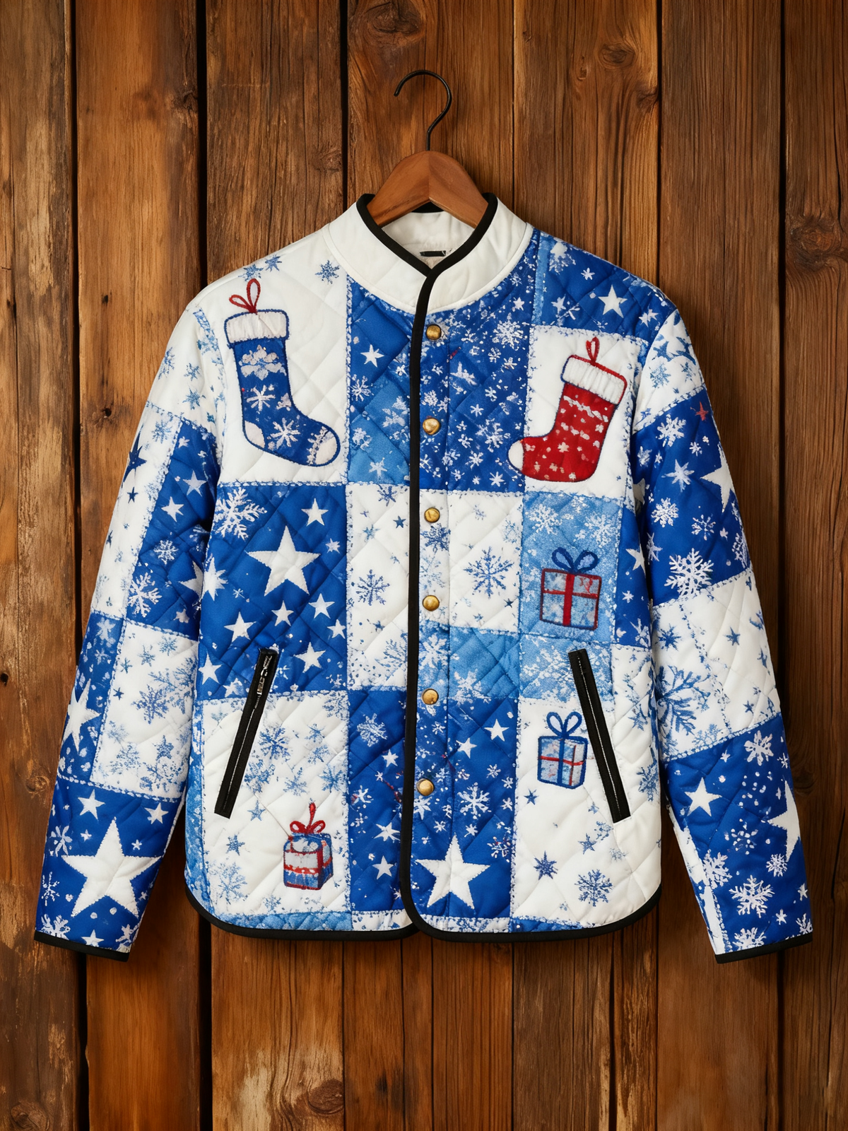 Women's Christmas Patchwork Printed Quilted Shell Jacket