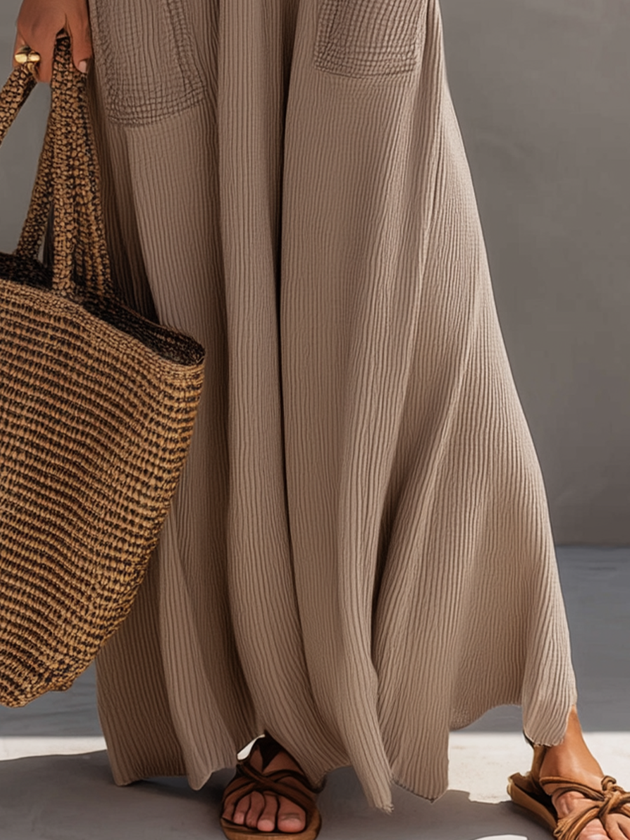Minimalist V-Neck Pocketed Sleeveless Maxi Dress