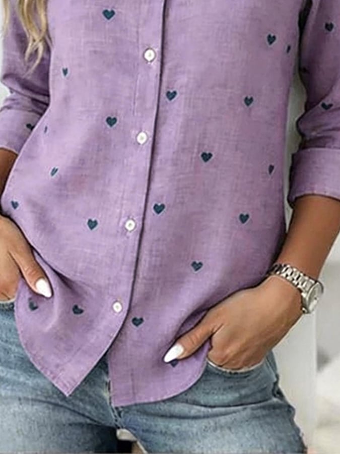 Women'S Casual Lapel Printed Long-Sleeved Shirt