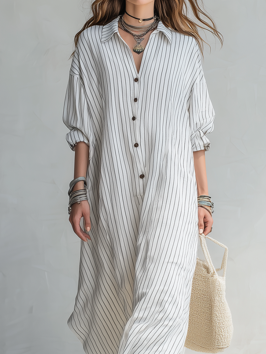 Simple Striped Shirt Dress