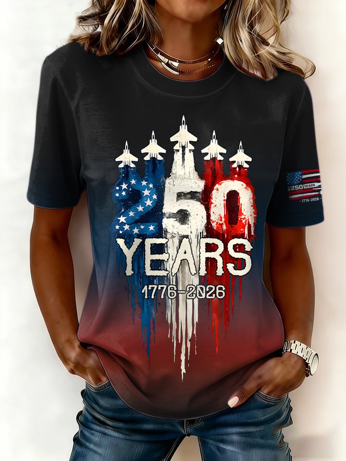 Women'S Casual American 250th Anniversary Printed Short-Sleeve T-Shirt