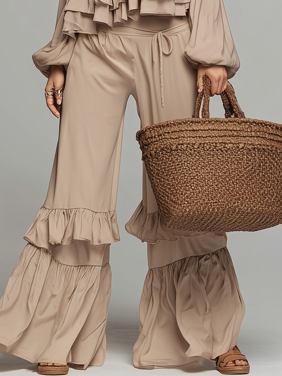 Soft Ruffle Off-Shoulder Pants Set