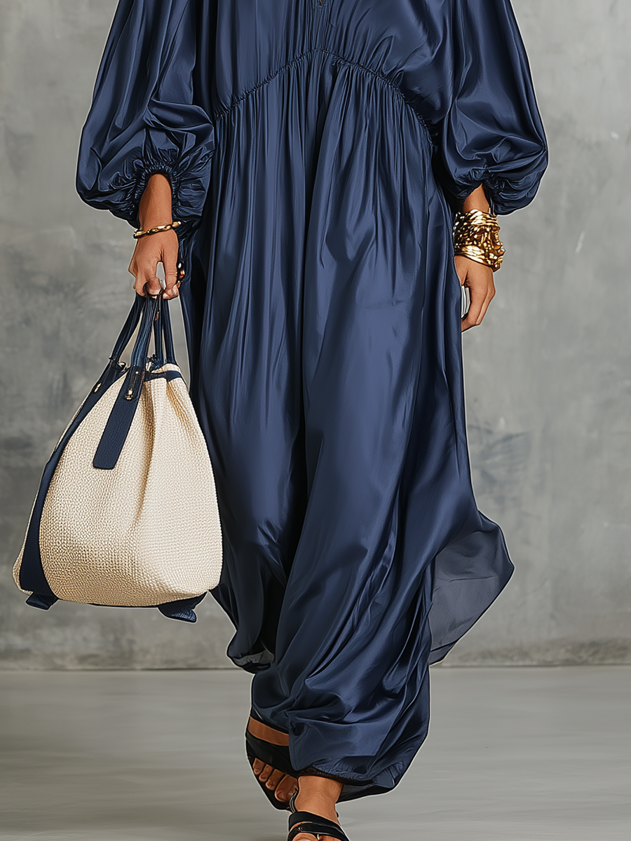 Sophisticated Navy Draped Maxi Dress