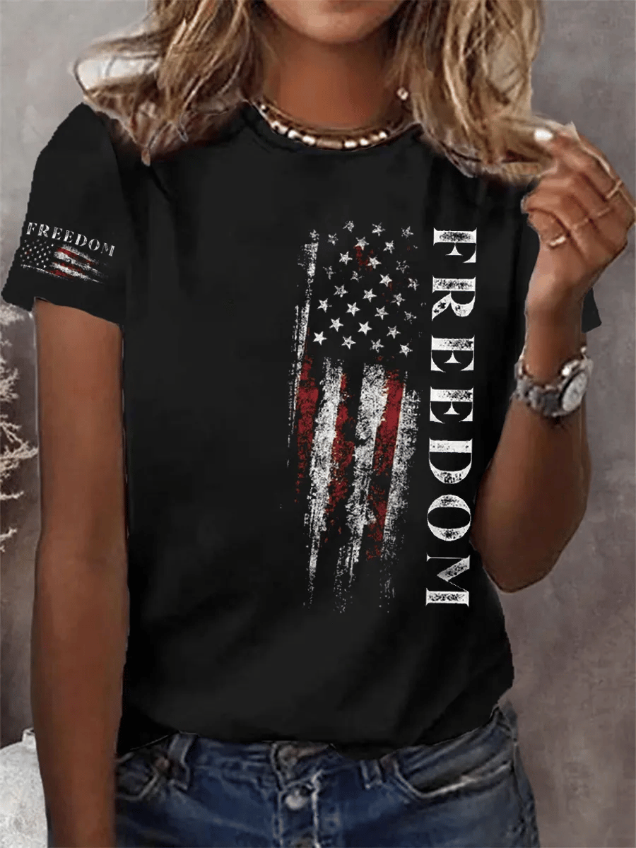Women's 250th Anniversary American Freedom USA Flag Print T-Shirt