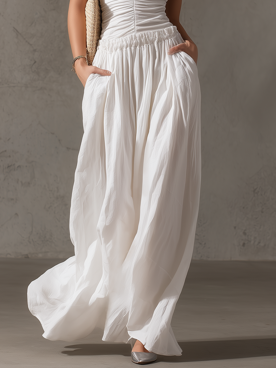 Minimalist Halter Ruched Cami & Wide-Leg Maxi Skirt Two-Piece Set