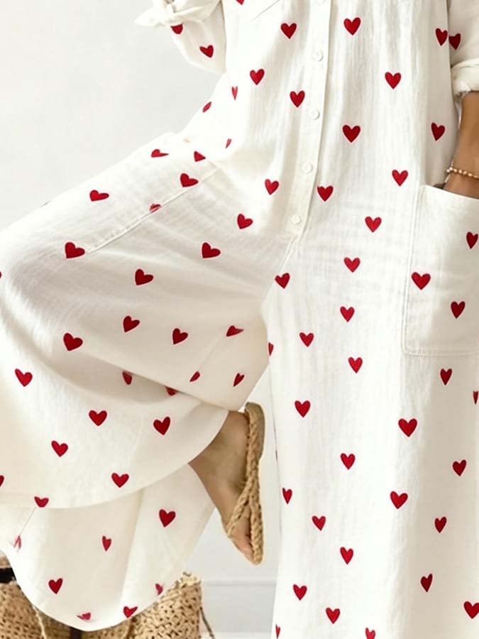 Women'S Casual Jumpsuit With Heart Print