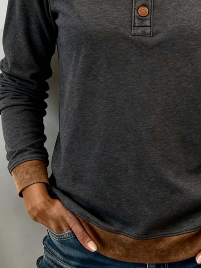 Women'S Casual Color-Blocked Pullover Top