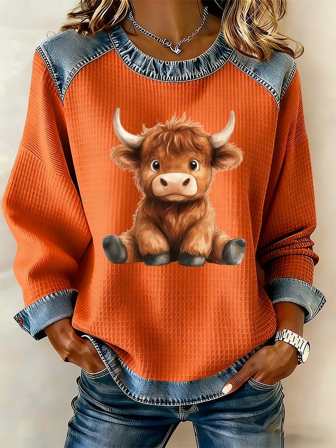 Women's Highland Cow Print Casual Top