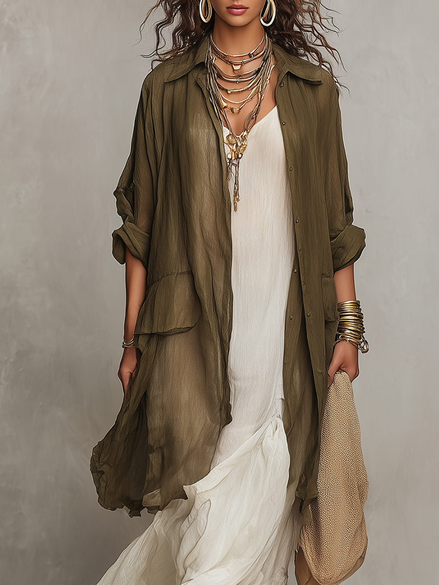 Bohemian Style Layered Linen Shirt Dress Set
