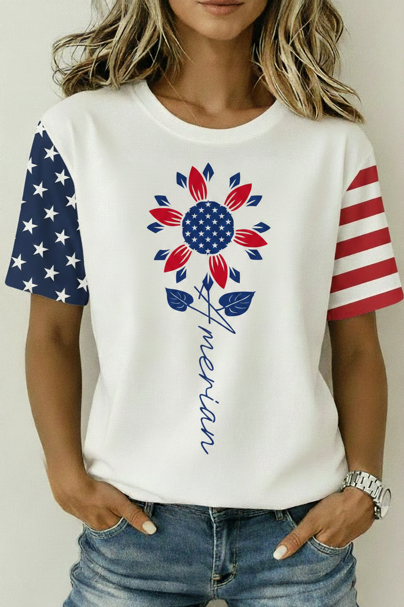American Sunflower Flag Sleeve T-Shirt