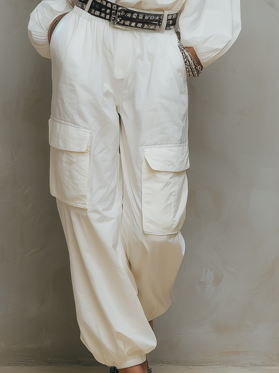 Minimal Off-Shoulder Cargo Pants Set
