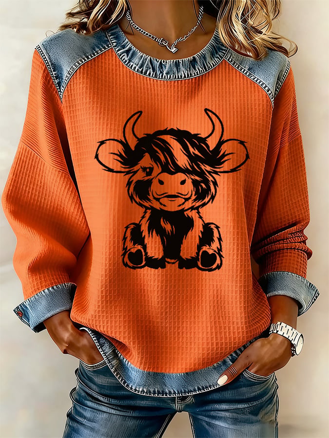 Women's Highland Cow Print Casual Top