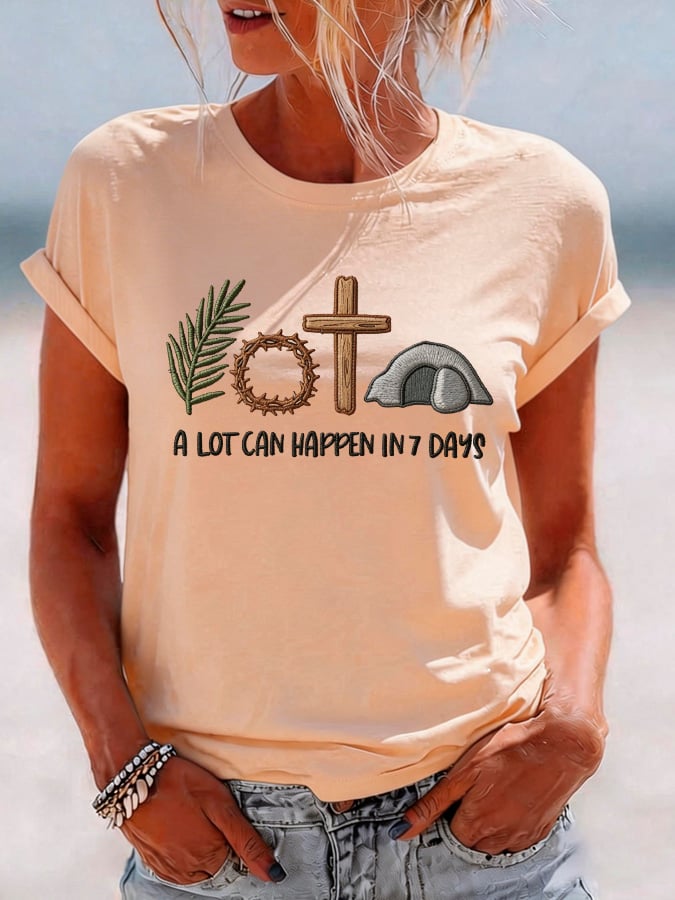Women's A Lot Can Happen in 7 Days Printed Casual T-Shirt