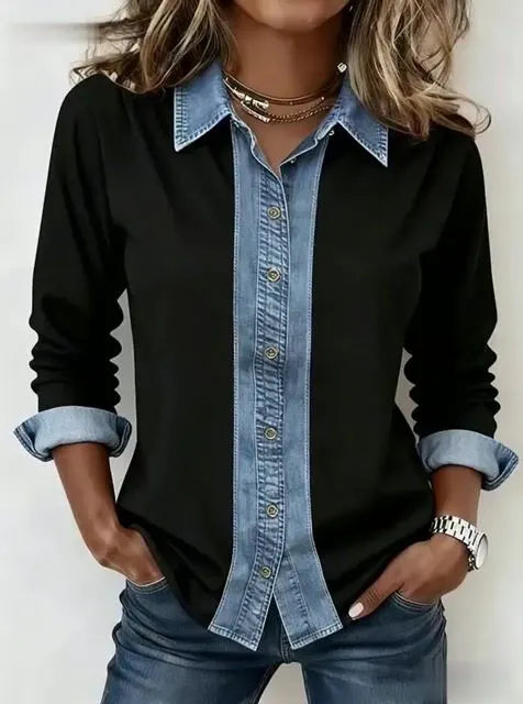 Women'S Casual Contrast Color Stitching Shirt