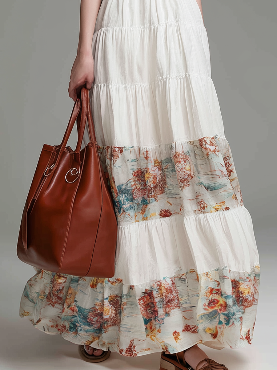 Elegant Printed Panel Halter Maxi Dress