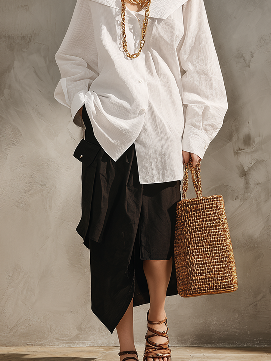 Minimalist Shirt Paired With A Skirt Creates A Effortlessly Stylish Look