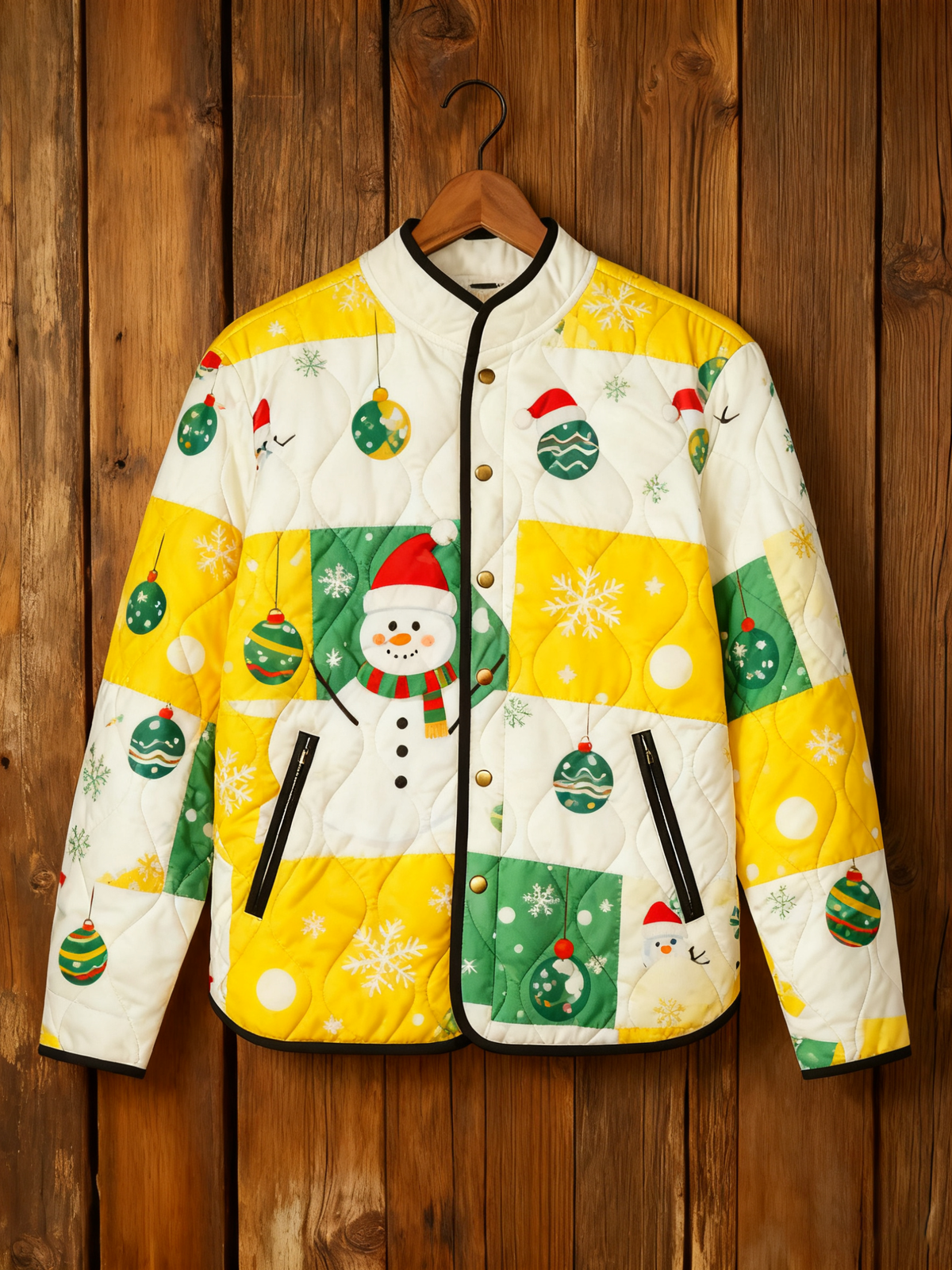 Women's Christmas Patchwork Printed Quilted Shell Jacket