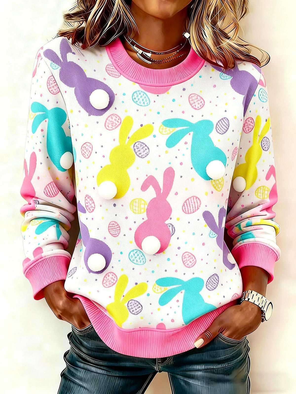 Women's Easter Bunny Print Sweatshirt