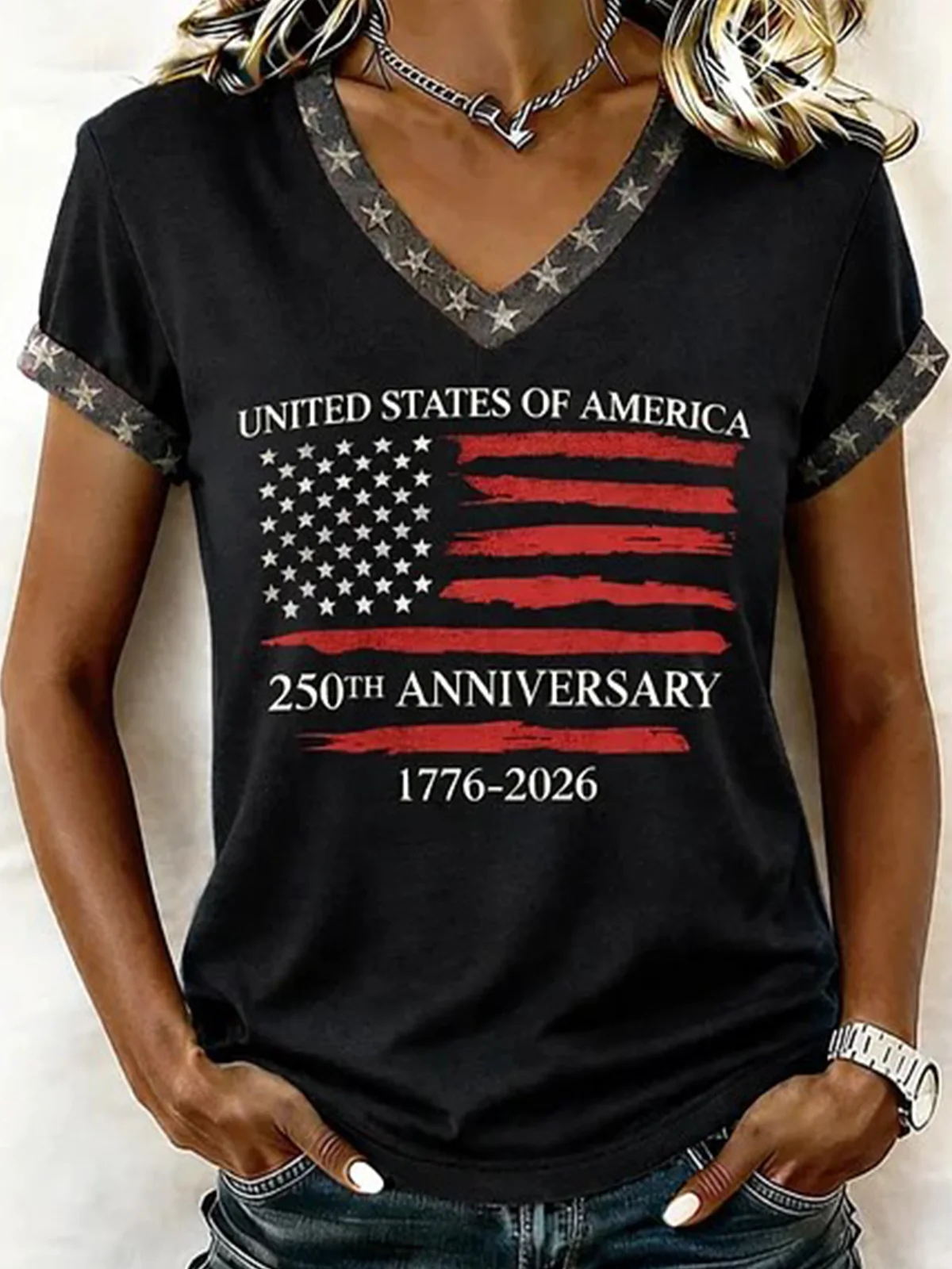 United States of America 250th Anniversary V-Neck T-Shirt